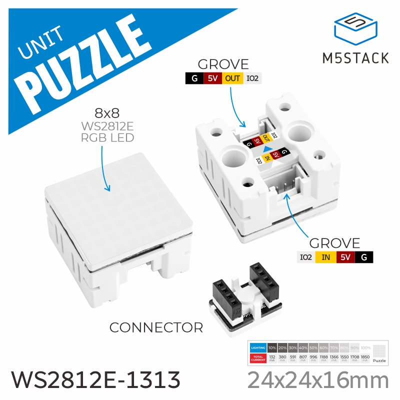 M5Stack Core2 - M5Stack officiële puzzeleenheid 8x8 LED-matrix (WS2812E)